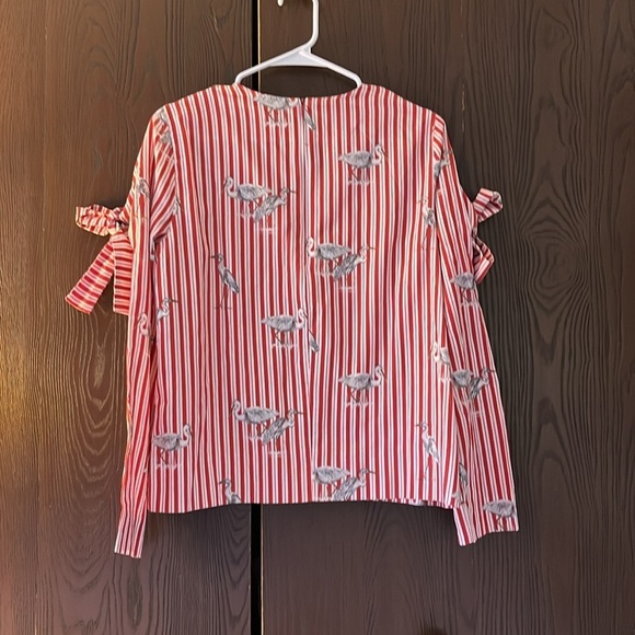 Zara Woman long sleeved red and white striped top with herons. Size Small. - Picture 6 of 8